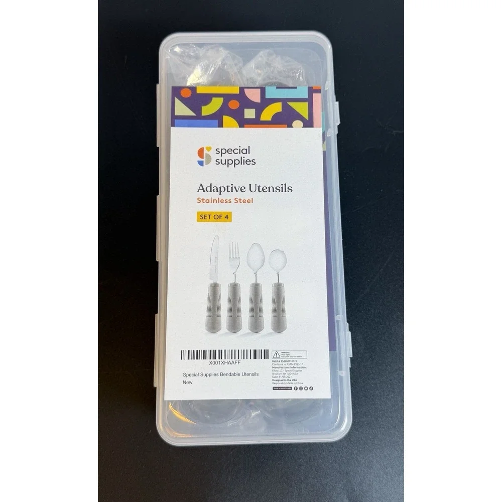 NEW Special Supplies Adaptive Utensils Set of 4 Gray Stainless Steel